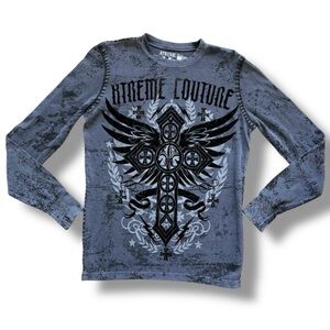 NWT Xtreme Couture Mens Small Status Unknown Cross  Long Sleeve Graphic Tee